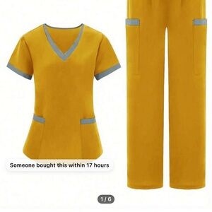 Yellow Scrub Set with Gray Trim